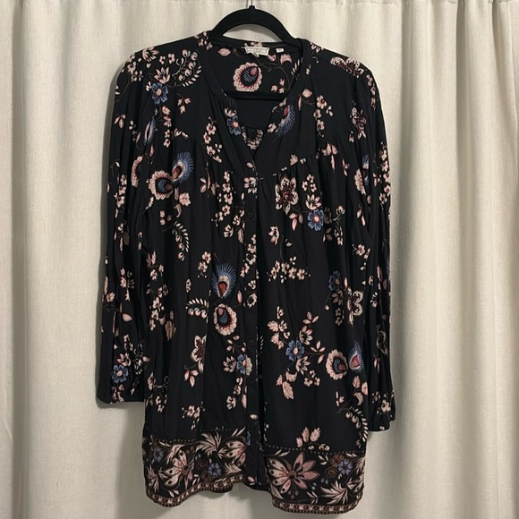 Fat Face longline black floral top US 12 - Picture 1 of 4
